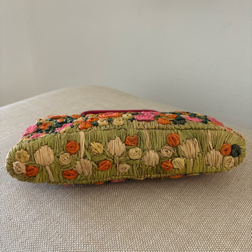 Ann Taylor Roses Raffia Clutch/Purse Vintage 1990’s Pink Orange Green Crossbody - Picture 6 of 9